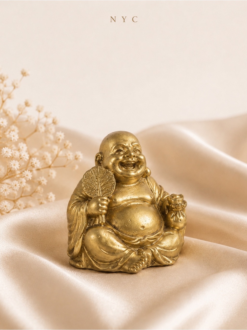 Golden Laughing Buddha Figurine - Shiny Gold Decor